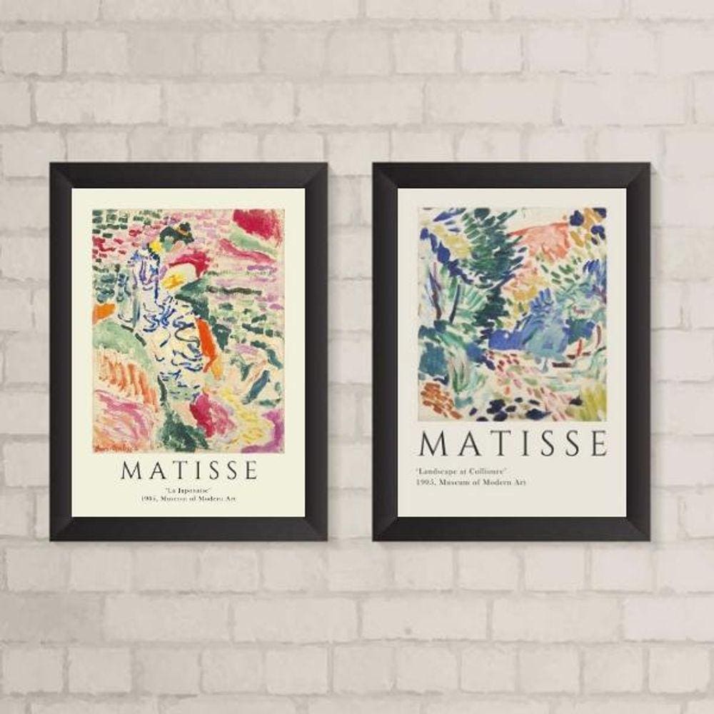 Kit 2 Quadros Matisse 33x24cm - Vidro e Moldura Preta