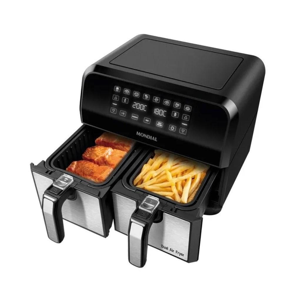 Fritadeira Air Fryer Dual Cesto Duplo 8L Mondial AFD-01-BI 127V Sem Óleo Preta