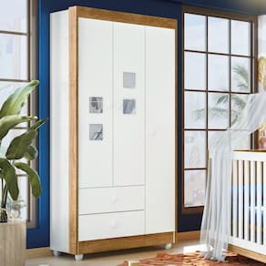Guarda Roupa de Bebê 3 Portas Life Flex Branco/Ypê