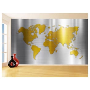 Papel De Parede 3D Mapa Mundi Aço Escovado Ouro 3,5M Nmu63