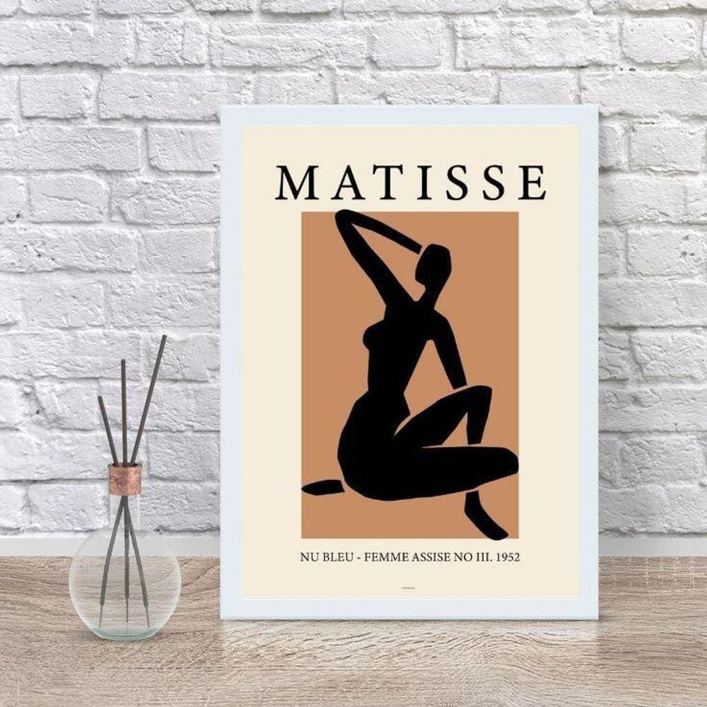 Quadro Mulher Matisse Minimalista Marrom 45x34cm - Com Vidro