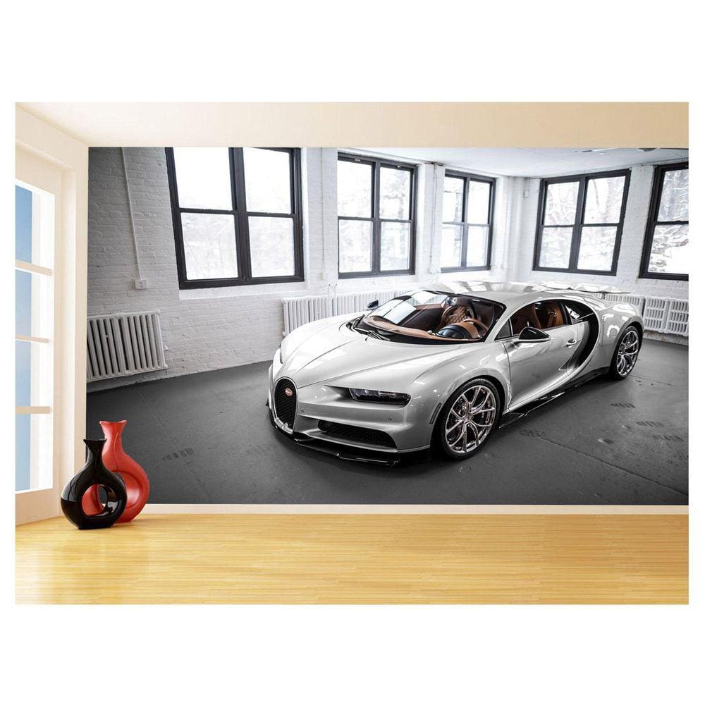 Papel De Parede 3D Carro Bugatti Chiron Pista 3,5M Car22