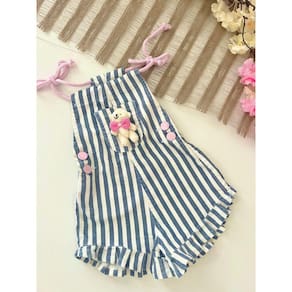 Macacão jeans infantil menina - listrado moda blogueirinha