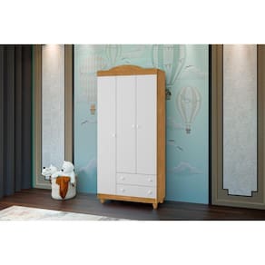 Guarda-Roupa 3 Portas 2 Gavetas Lara Nature/Branco