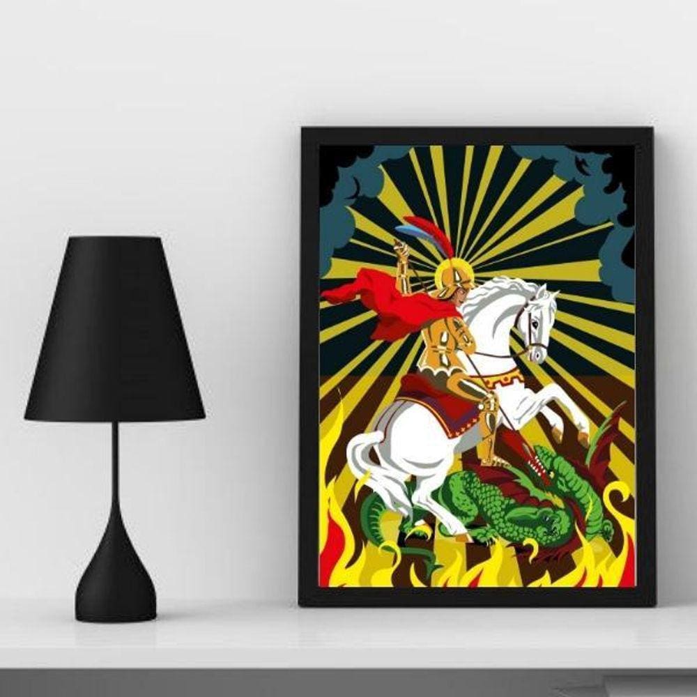 Quadro Decorativo São Jorge 24x18cm Moldura Branca