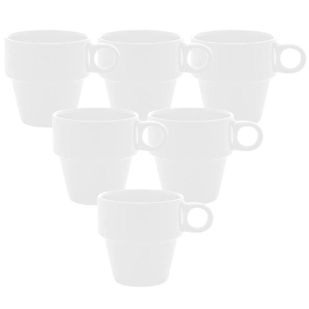 Kit 6 Xícaras Caneca Branca Empilhável Cafezinho 90Ml
