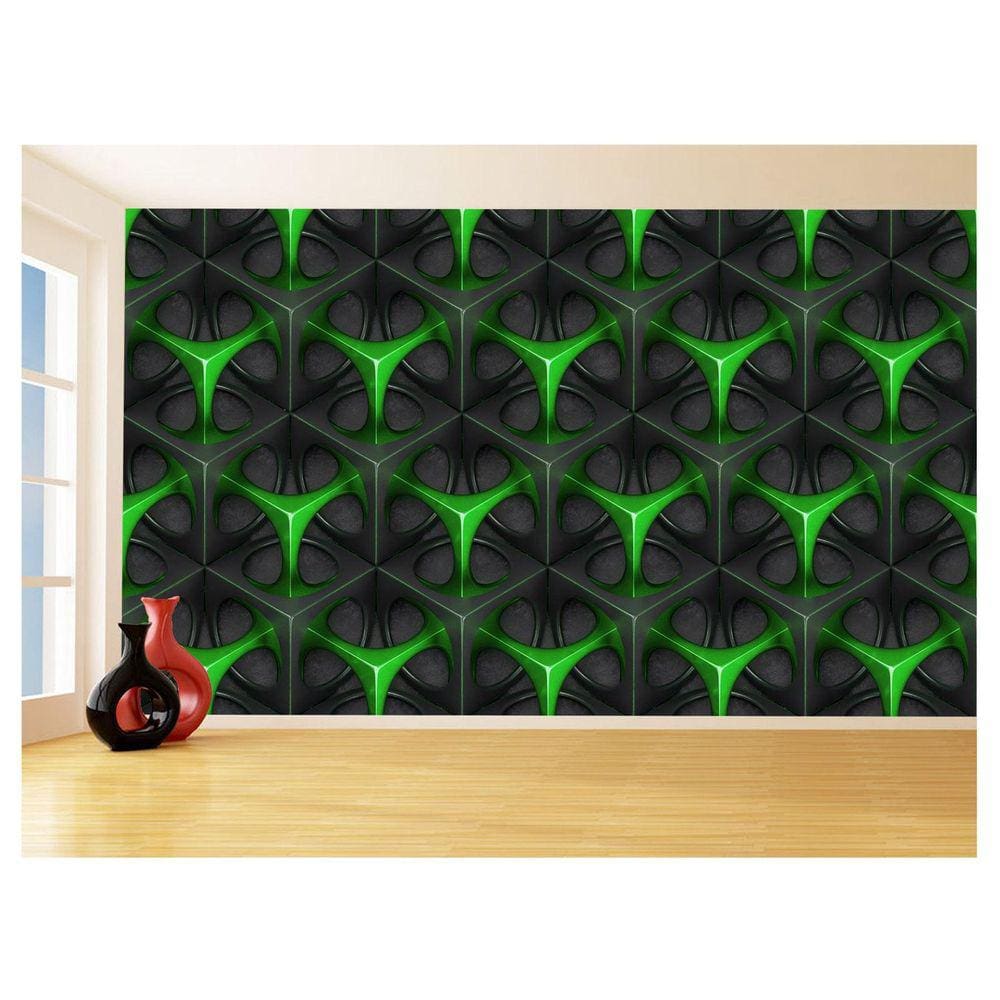 Papel De Parede 3D Textura Geométrico Verde Sala 3,5M Txt83