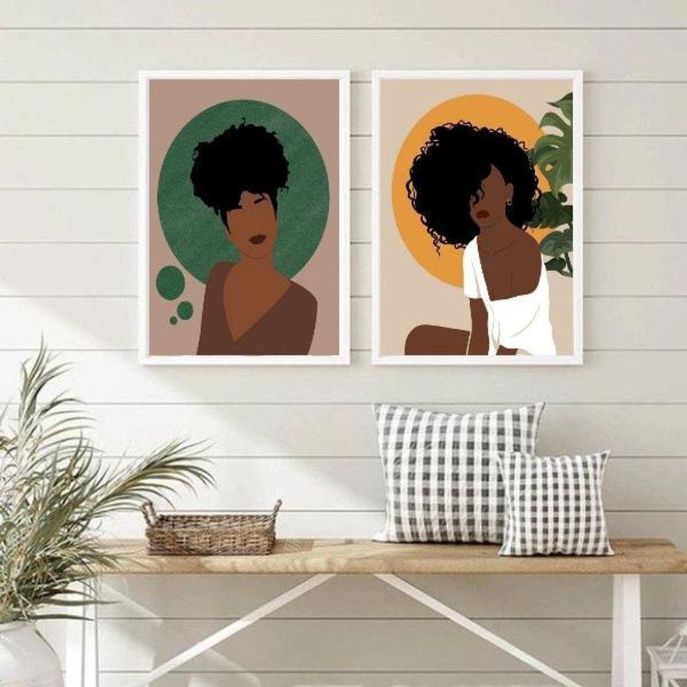 Quadros Boho Mulheres Beleza Negra 24x18cm - Vidro Incluso