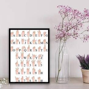 Quadro Decorativo Alfabeto De Libras 33X24Cm - Com Vidro