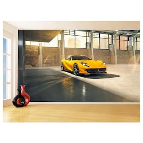 Papel De Parede Carro Ferrari Amarela Garagem 3,5M Car159