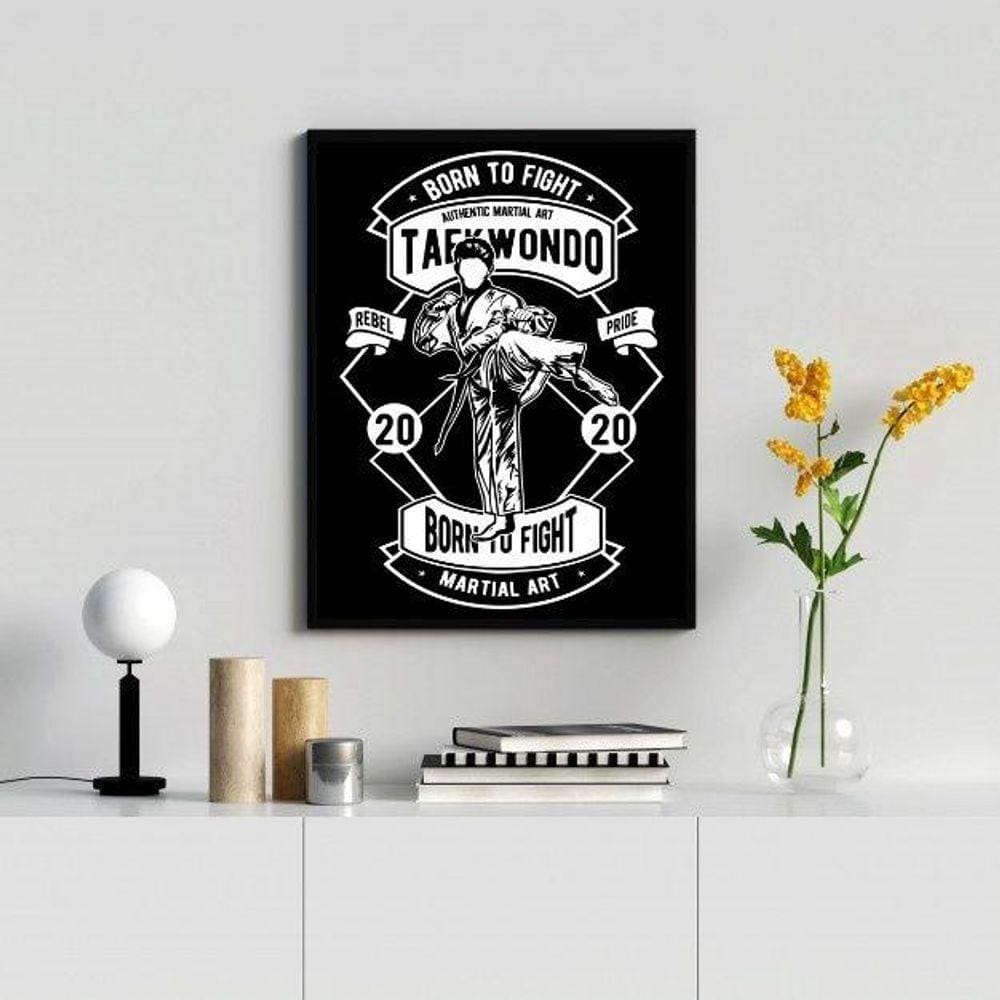 Quadro Taekwondo Poster 24x18cm - Vidro e Moldura Branca