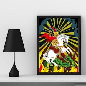 Quadro Decorativo São Jorge 24x18cm - Madeira Preta