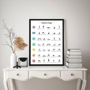 Quadro Yoga Chakras Posições 33x24cm - Moldura Preta