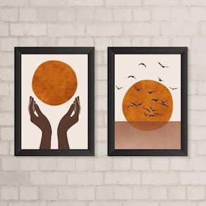 Quadros Decorativos Arte Boho Sol 33x24cm - Madeira Branca