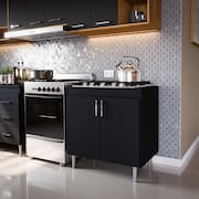 Balcão Para Cooktop 0,80m 5 Bocas 2 Portas Turim Preto