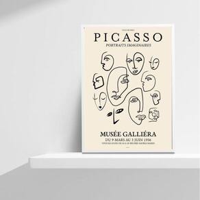 Quadro Minimalista Faces Picasso 33x24cm Moldura Preta