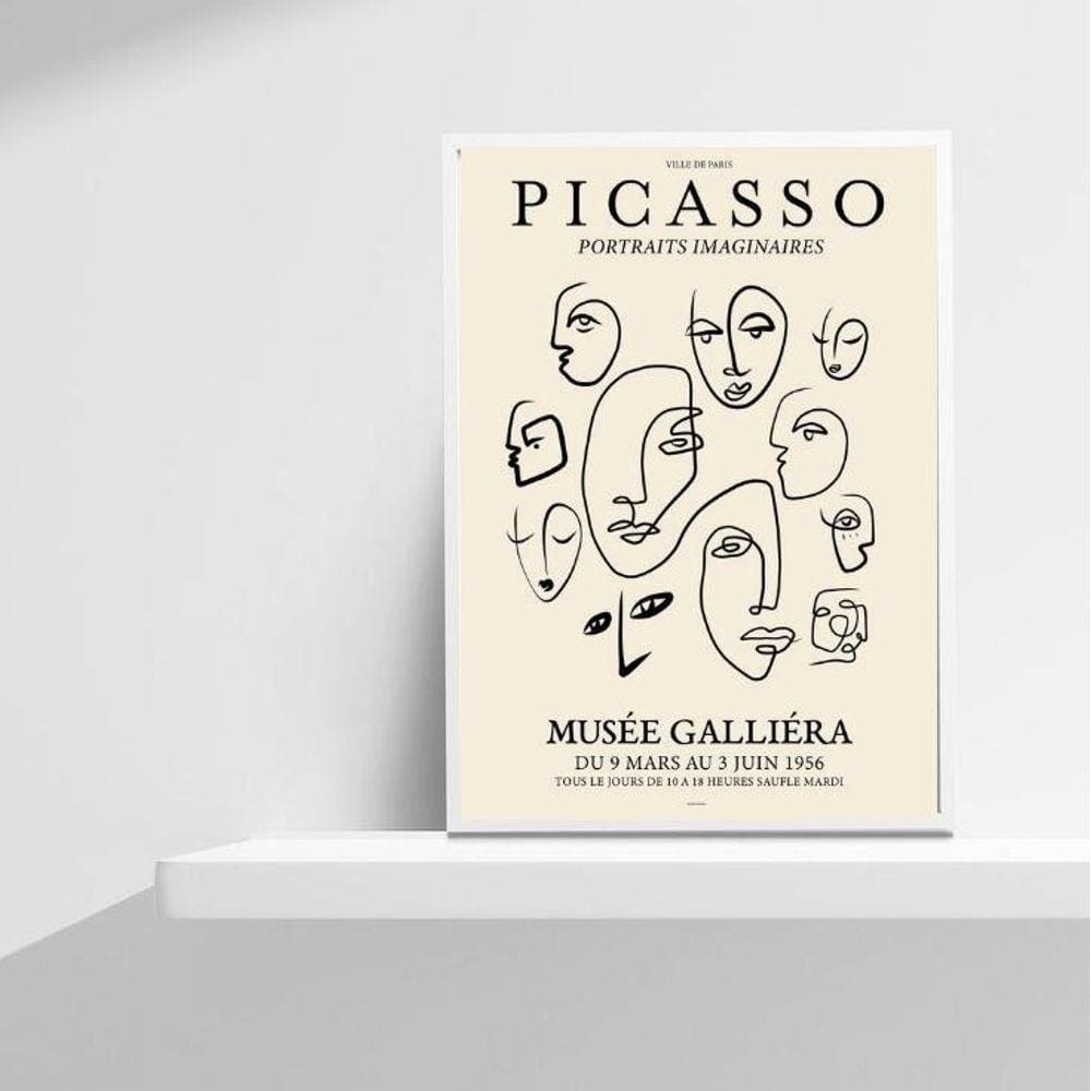 Quadro Faces Picasso 45x34cm - Vidro, Moldura Preta