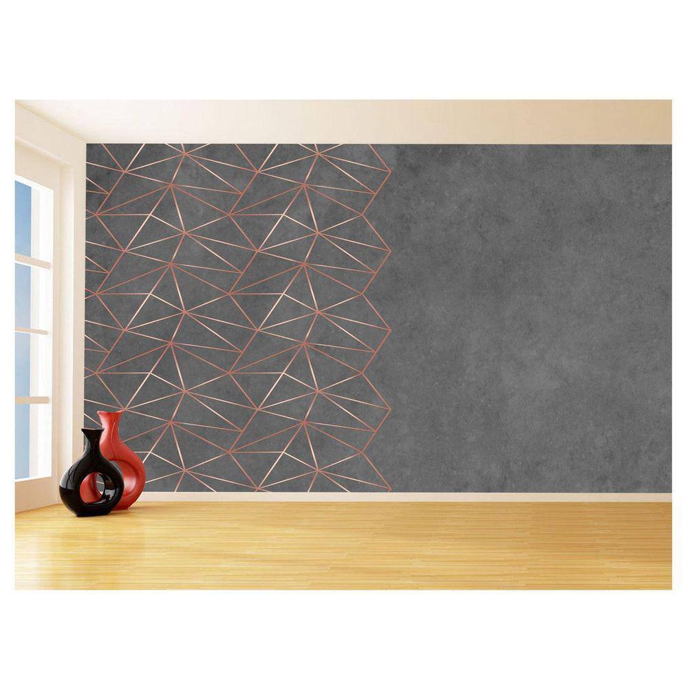 Papel De Parede 3D Concreto Linhas Dourado Rose 3,5M Kkt191