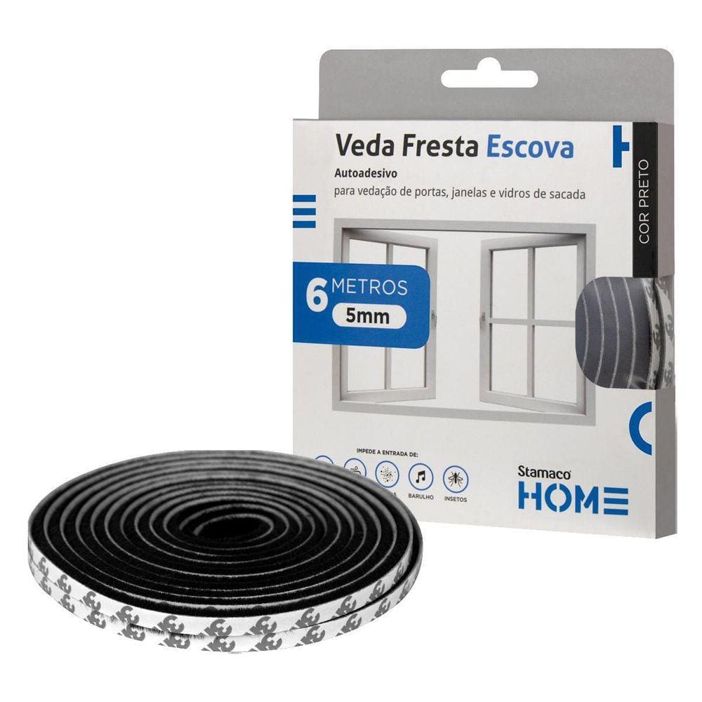 Veda Fresta Escova Preto Protetor Porta Autoadesivo Vedante