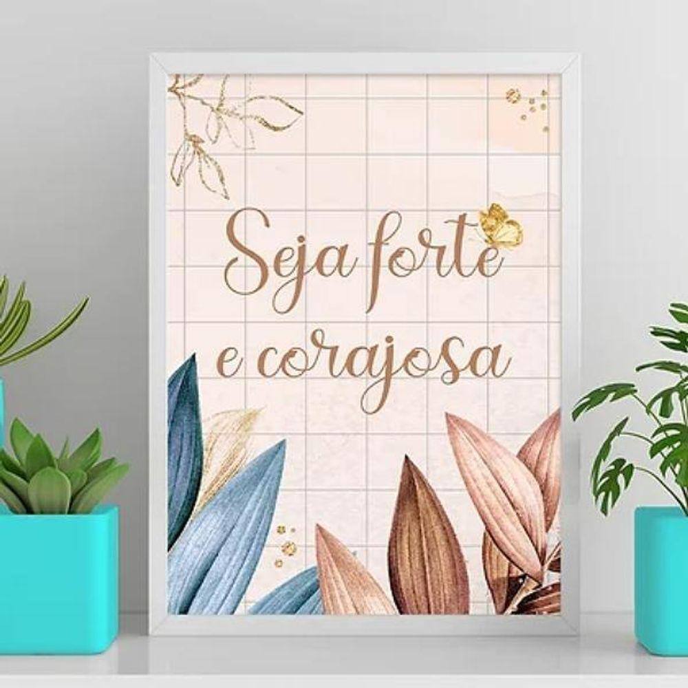 Quadro Seja Forte E Corajosa 24X18Cm - Com Vidro Preta