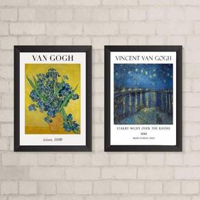 Kit 2 Quadros Van Gogh Paisagens e Flores 24x18cm