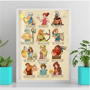 Quadro Decorativo Ilustração Deuses Gregos 24X18 Vidro Preta