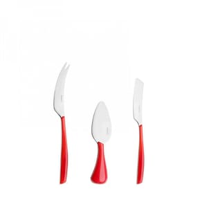 Kit 3 Peças Para Queijos Espátula Faca Vermelha Bugatti