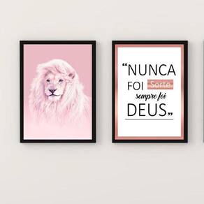Quadros Leão Rosa Nunca Foi Sorte 45x34cm Moldura Branca
