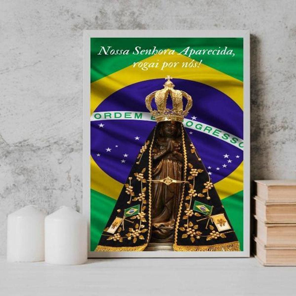Quadro Nossa Senhora Aparecida Rogai 33X24Cm - Vidro Branca