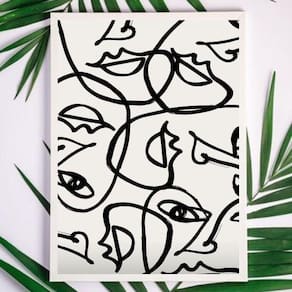 Quadro Abstrato Moderno 45x34cm Moldura Madeira Branca