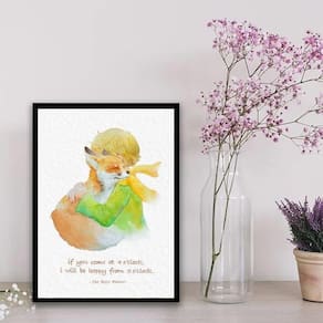 Quadro Pequeno Príncipe Com Raposa Aquarela 33X24Cm Branca