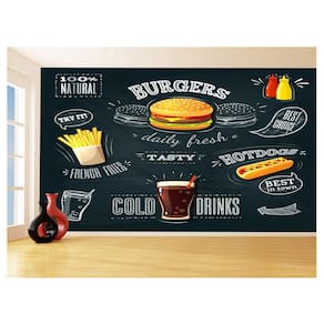 Papel De Parede 3D Estilo Lousa Lanches Comidas 3,5M Lcb30