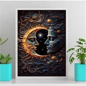 Quadro Encontro Sol Lua 33x24cm - Moldura Madeira Preta