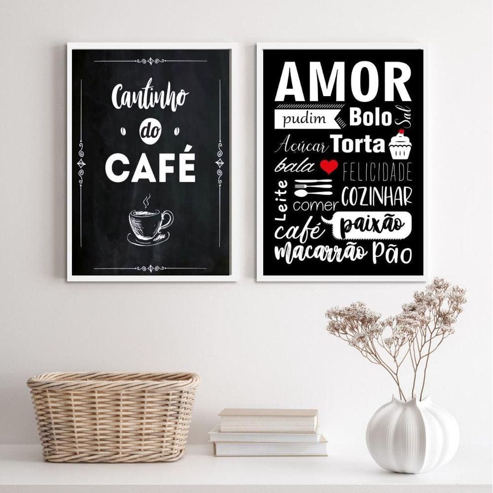 Quadros Cantinho Café Amor 24x18cm - Madeira Branca