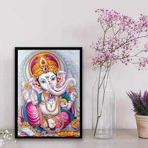 Quadro Elefante Ganesha Baby 33X24Cm - Com Vidro Branca