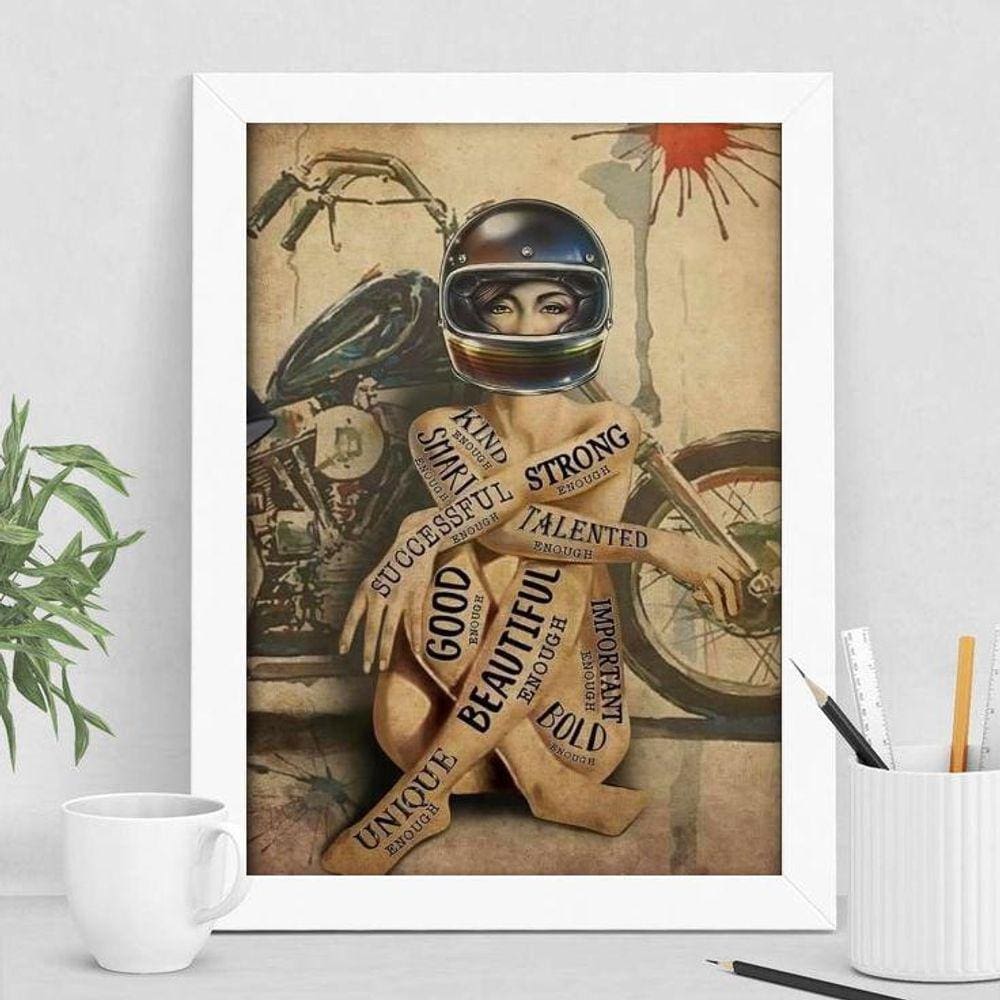 Quadro Motoqueira Motogirl 33x24cm - Madeira Branca