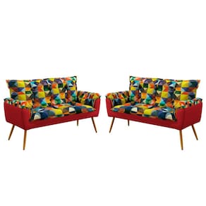 2 Poltronas Namoradeiras Opala F-015 Sued Estampado Colorido com Sued Aradecor