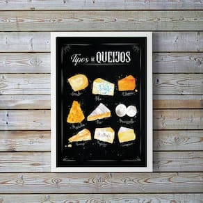 Quadro Decorativo Queijo 24x18cm - Vidro e Moldura Preta