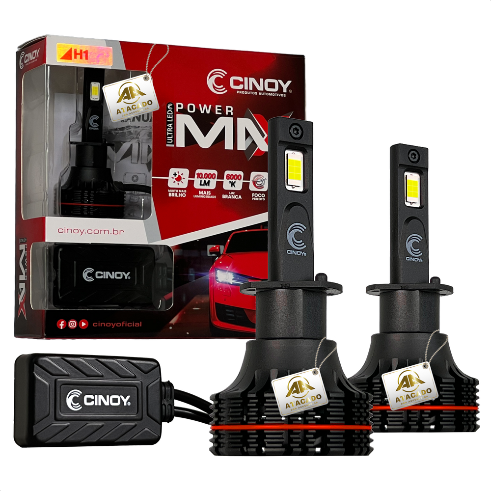 Par Lâmpada Ultra Led Power Max Farol 10000 lumens 12v 24v H1 H3 H7 H8 H11 H16 9006 9012