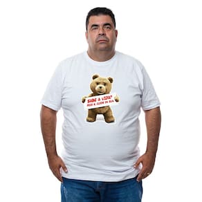 Camiseta Masculina Plus Size Algodao Estampa Ted Ironico Com Abridor De Garrafa Interno