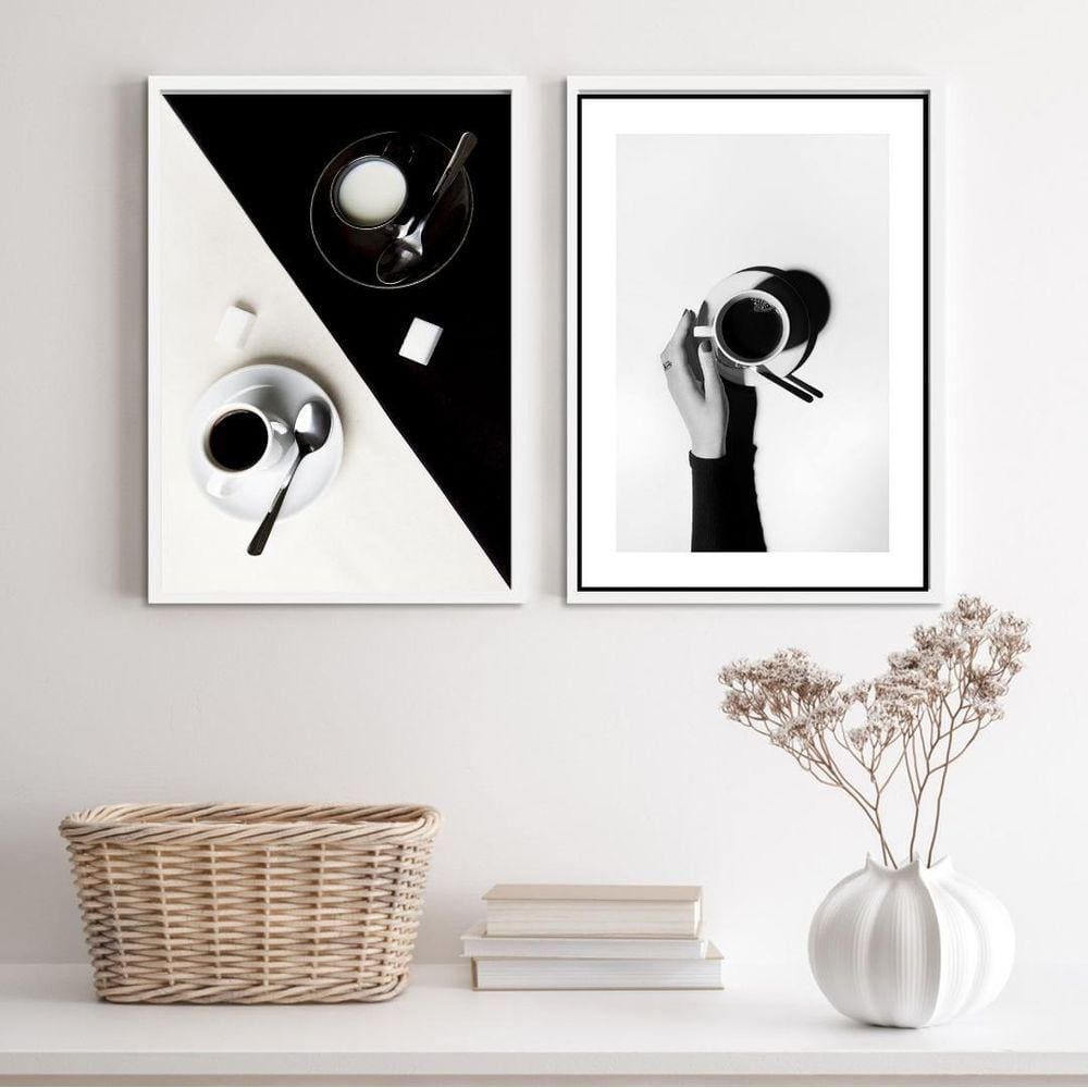 Kit 2 Quadros Café P&B 45x34cm c/ Vidro