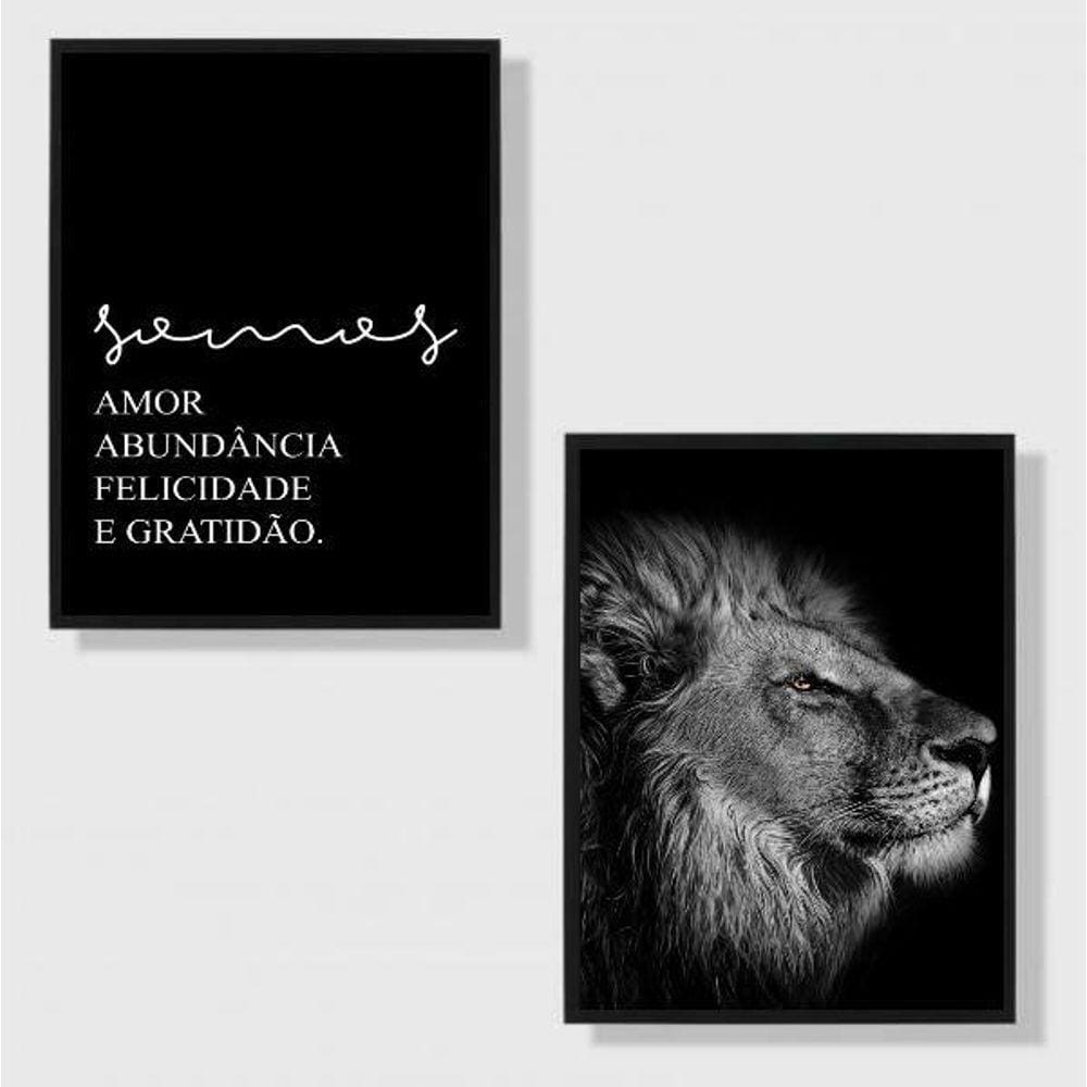 Kit 2 Quadros Leão Somos Amor 33x24cm | Decoração Ambientes