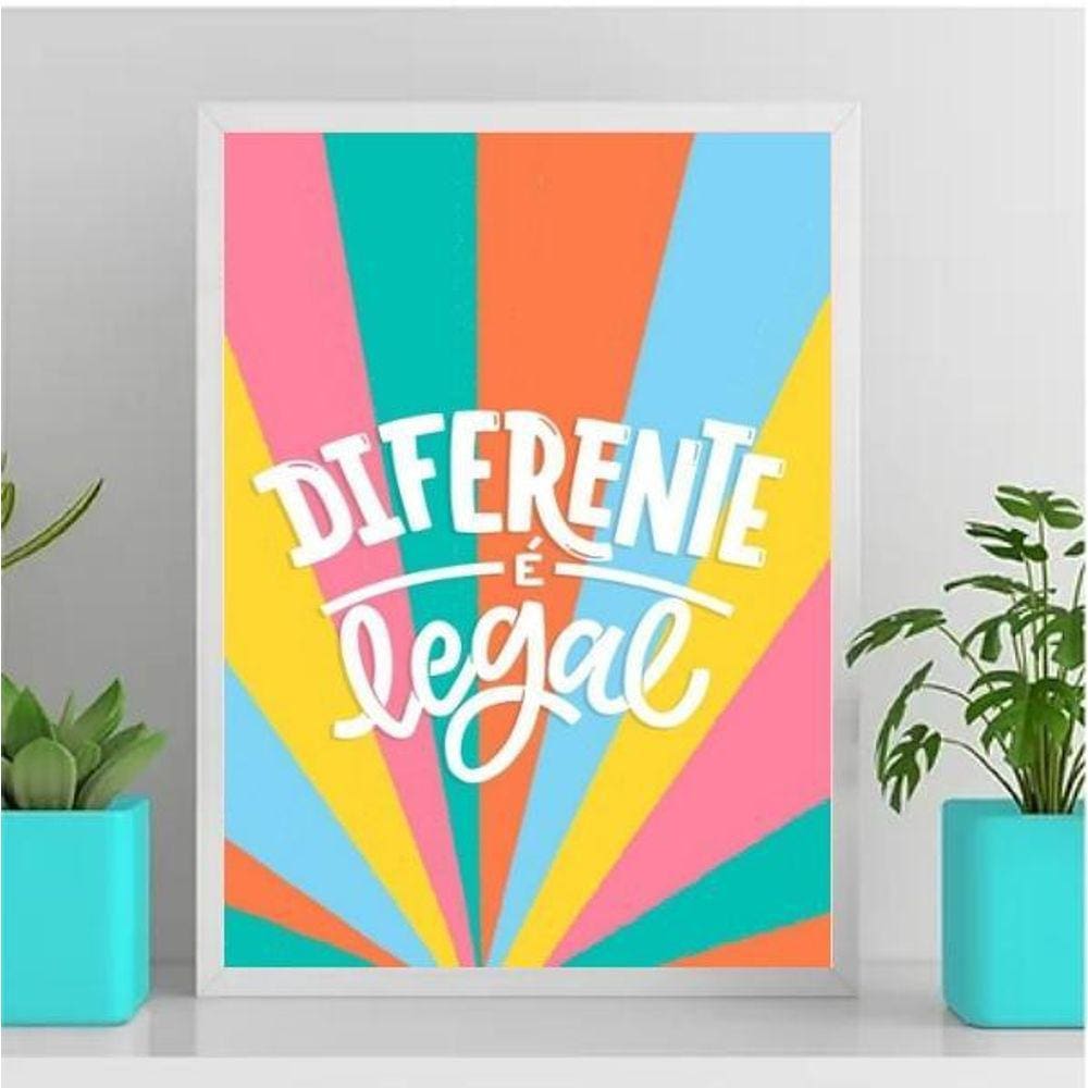 Quadro Frase Diferente É Legal 45X34Cm Vidro Branca