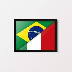 Quadro decorativo Brasil Itália bandeiras 45x34cm