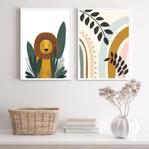 Quadros Infantis Safari Soft 24x18cm Kit 2 - Moldura Branca