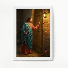Quadro Jesus batendo porta - 24x18cm - Moldura preta