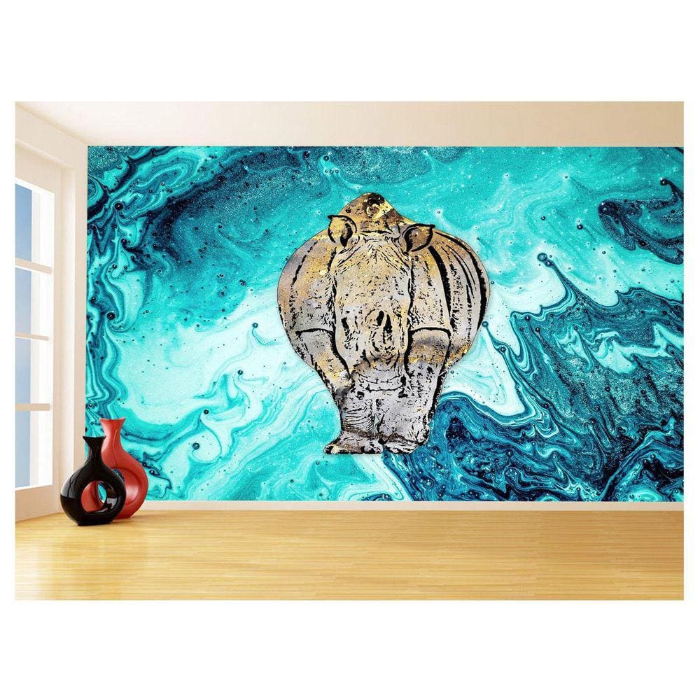 Papel De Parede 3D Animais Pop Art Rinoceronte 3,5M Pxa481