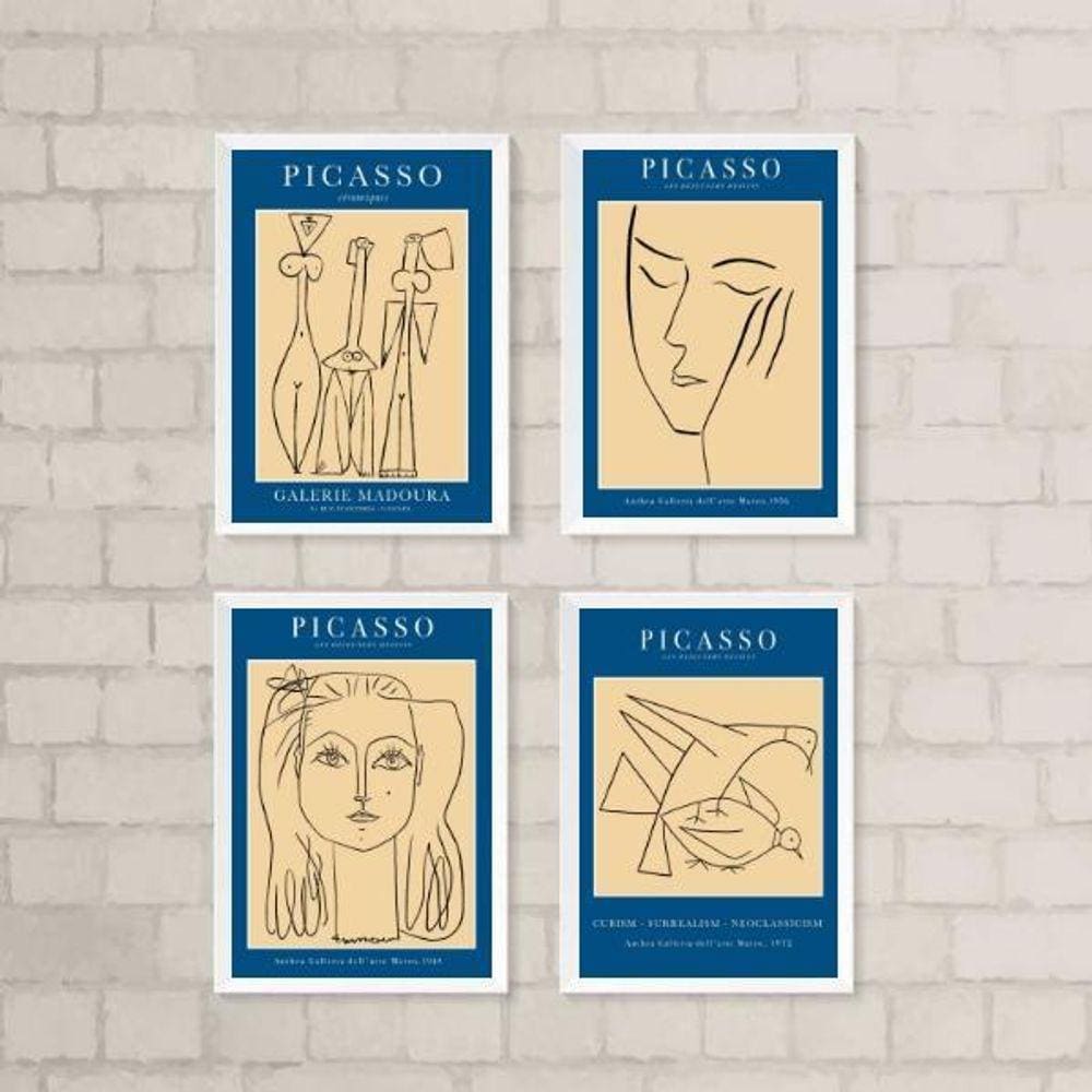 Kit 4 Quadros Picasso 33x24cm - Madeira Branca