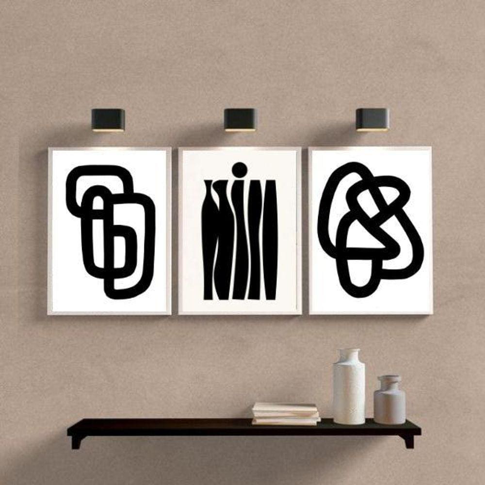 Kit 3 Quadros Minimalistas Branco/Preto 33x24cm - Madeira
