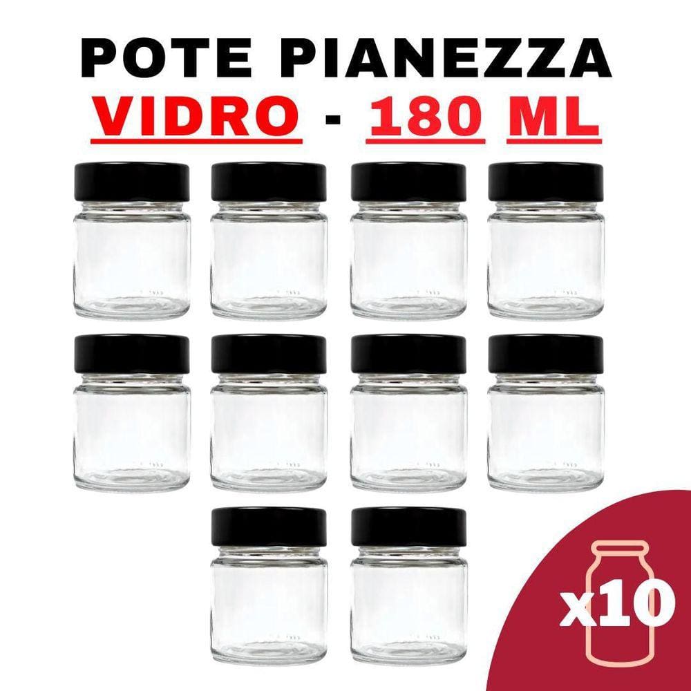 Kit Potes De Vidro Pianezza C/Tampa Em Metal Preto 180Ml